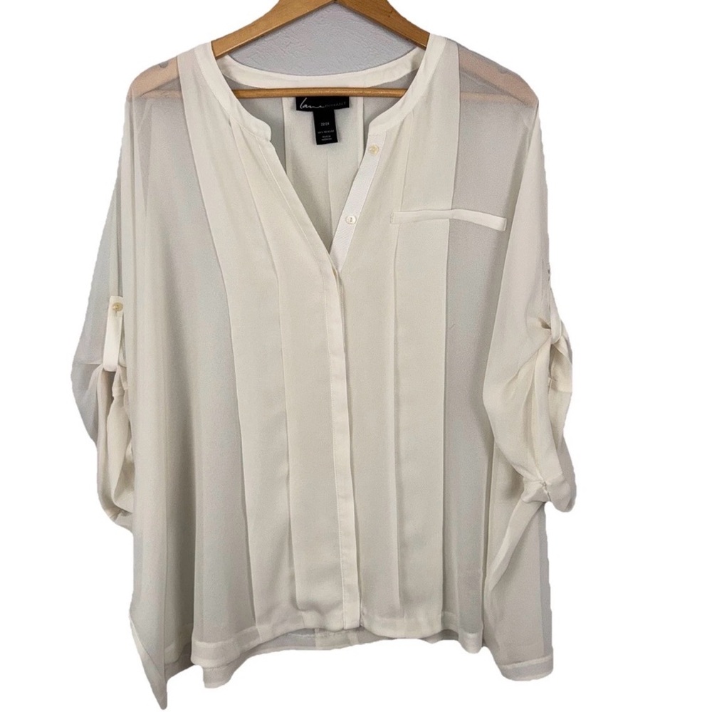 Lane Bryant 22/24 Cream Sheer‎ Top Blouse Business Casual Minimalist Flowy Chic